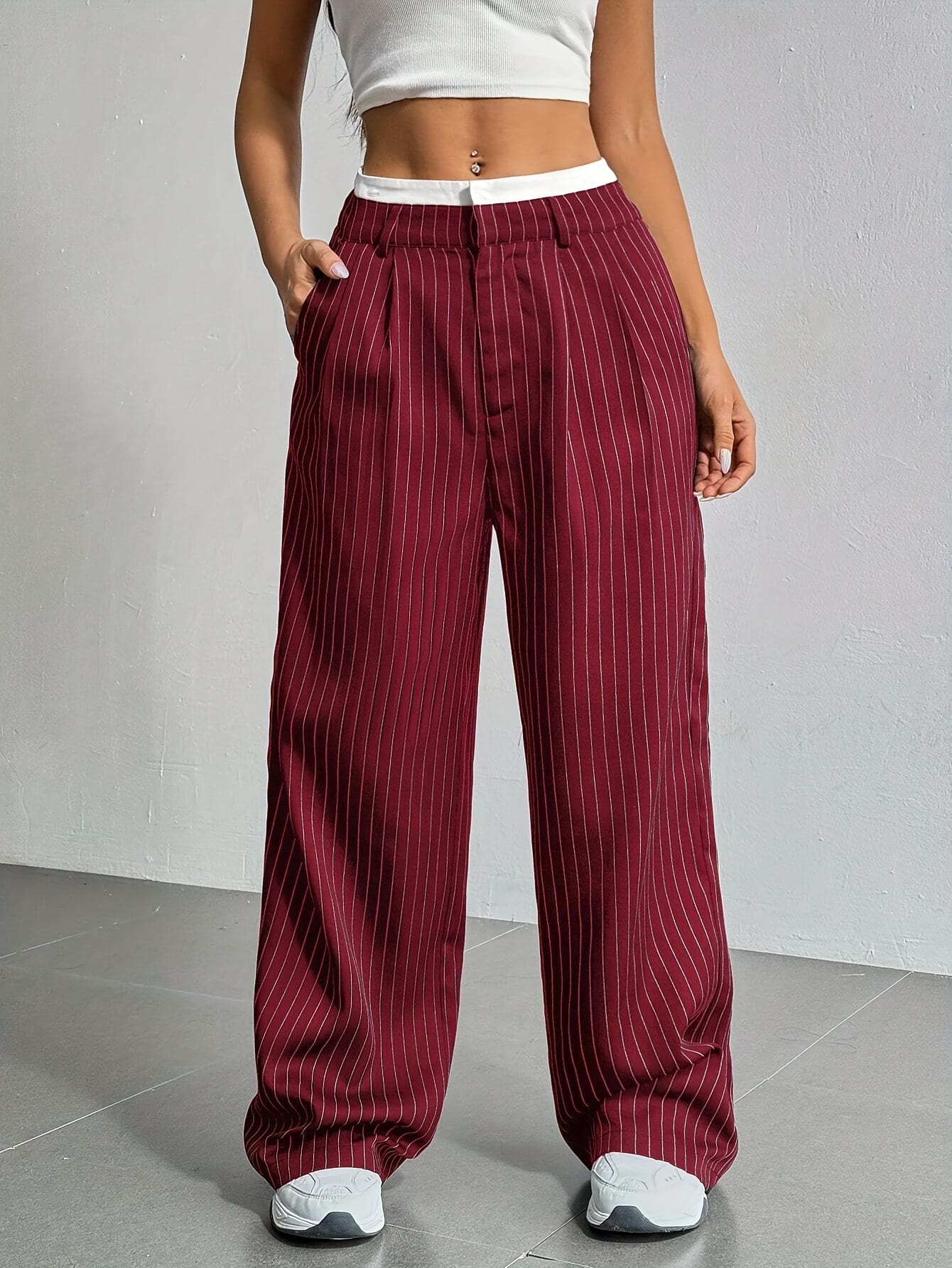 Pantalon dama para de elefante trama rayas cortadas